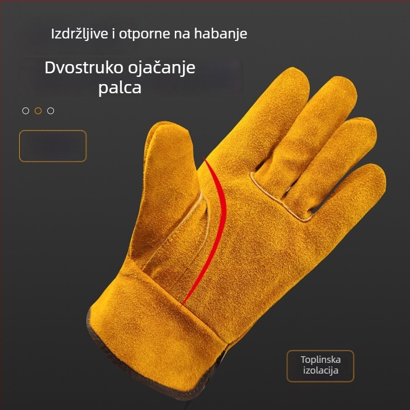 Rukavice za zavarivanje od pune kože goveda — mekane, otporne na habanje, otporne na visoke temperature, izolirane zaštite od topline