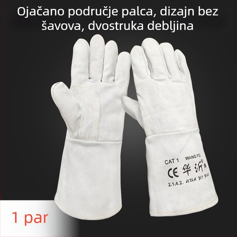Rukavice za zavarivanje od pune kože goveda — mekane, otporne na habanje, otporne na visoke temperature, izolirane zaštite od topline