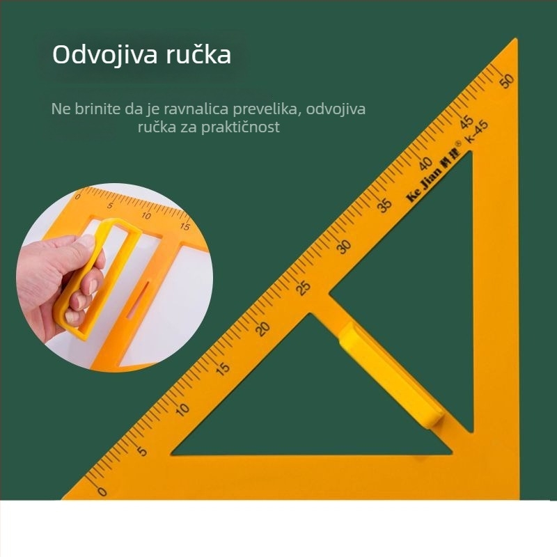 Plastični set pravokutnog trokuta s drškom za nastavu i crtanje