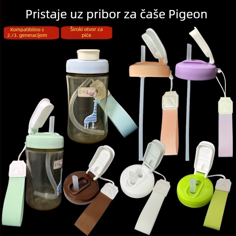 Pigeon poklopac za bočicu mlijeka i čašu za vodu s zamjenjivom cuclom; kompatibilno sa staklenim i plastičnim bočicama za bebe, uz remen za nošenje