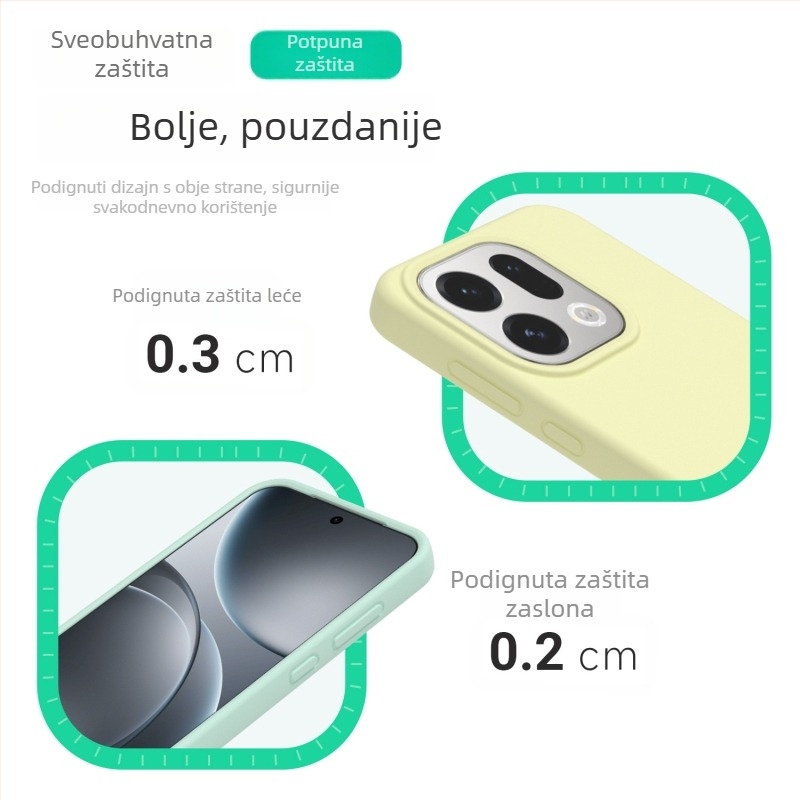 Kućište od tekućeg silikona s punim pokrićem za Oppo Reno 15 Pro – mekan dodir, otpornost na padove, mat završetak; boje: bijela, ružičasta, žuta, crvena, ljubičasta, siva, zelena, smeđa, plava, crna, antik bijela.