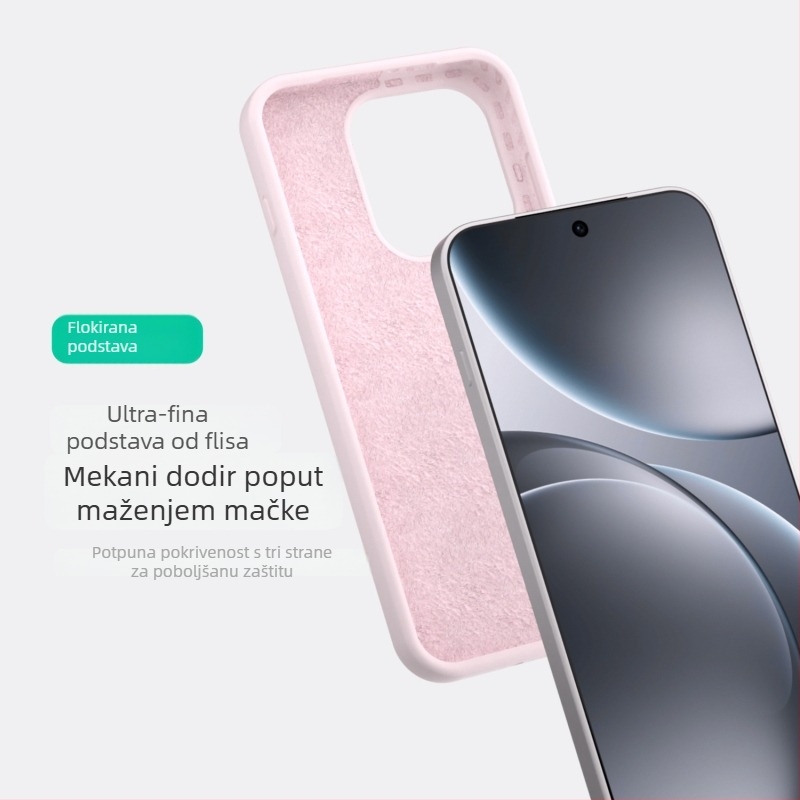 Kućište od tekućeg silikona s punim pokrićem za Oppo Reno 15 Pro – mekan dodir, otpornost na padove, mat završetak; boje: bijela, ružičasta, žuta, crvena, ljubičasta, siva, zelena, smeđa, plava, crna, antik bijela.