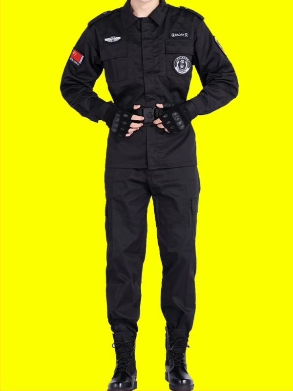 Muški crni komplet sigurnosne uniforme za proljeće, jesen i zimu – dugi rukav, radno/izviđačko odijelo