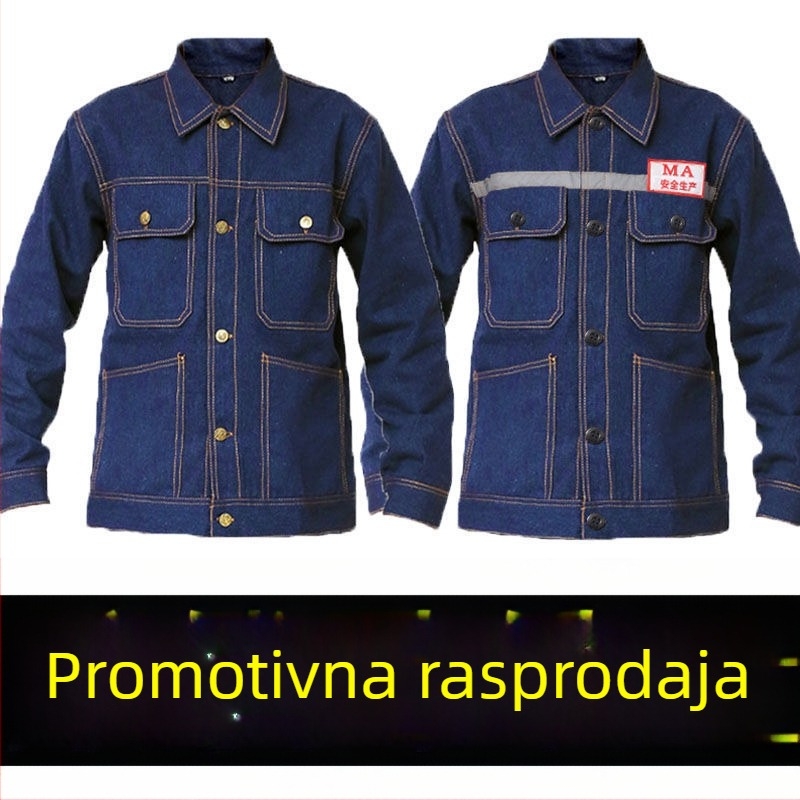 Denim radni komplet: jakna i hlaće za zavarivanje i popravke automobila, otporne na opekline, izdržljive, reflektirajuća radna odjeća za podzemnu eksploataciju