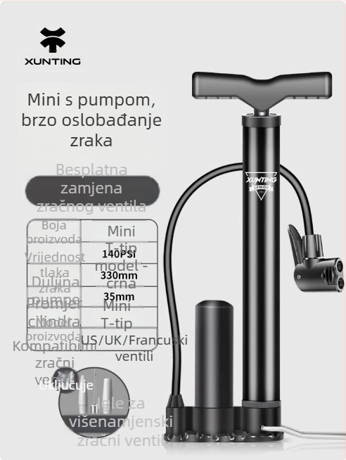 Prijenosna ručna pumpa za bicikle s visokim tlakom — mini pumpa za planinske bicikle i lopte