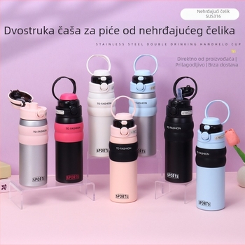 Ženska termos šalica od 316 nerđajućeg čelika, velika zapremina, prijenosna sa slamkom, modernog dizajna