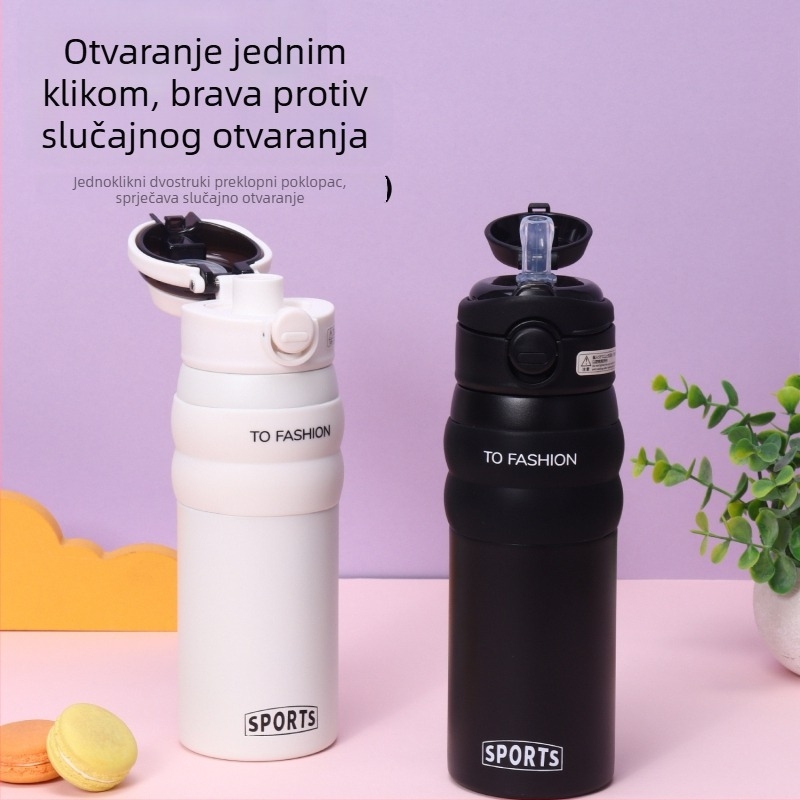 Ženska termos šalica od 316 nerđajućeg čelika, velika zapremina, prijenosna sa slamkom, modernog dizajna