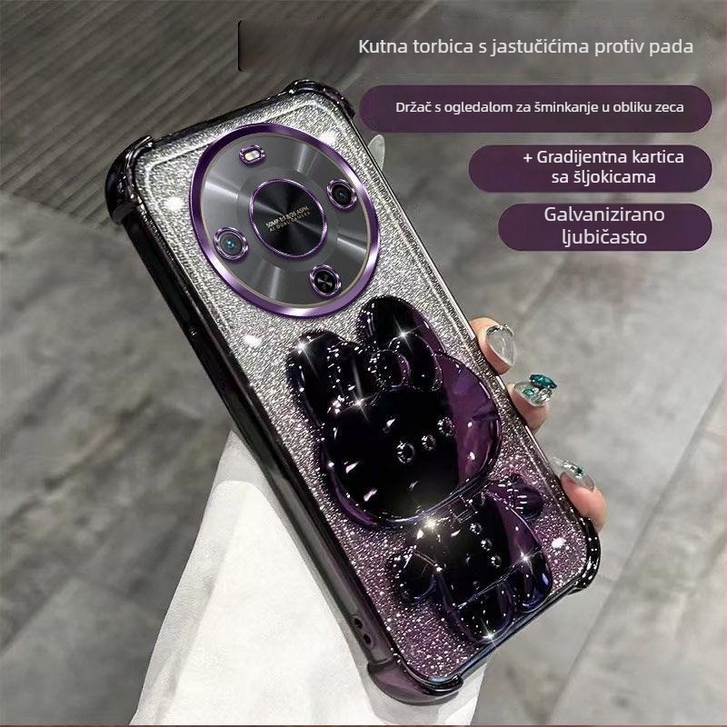 Kućište Huawei Enjoy 70X, Premium izdanje, s blistavim držačem u obliku zeca BRE-AL80A, ženski stil