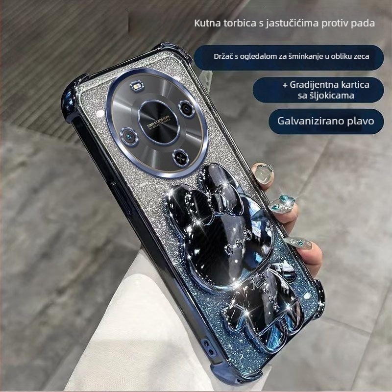 Kućište Huawei Enjoy 70X, Premium izdanje, s blistavim držačem u obliku zeca BRE-AL80A, ženski stil