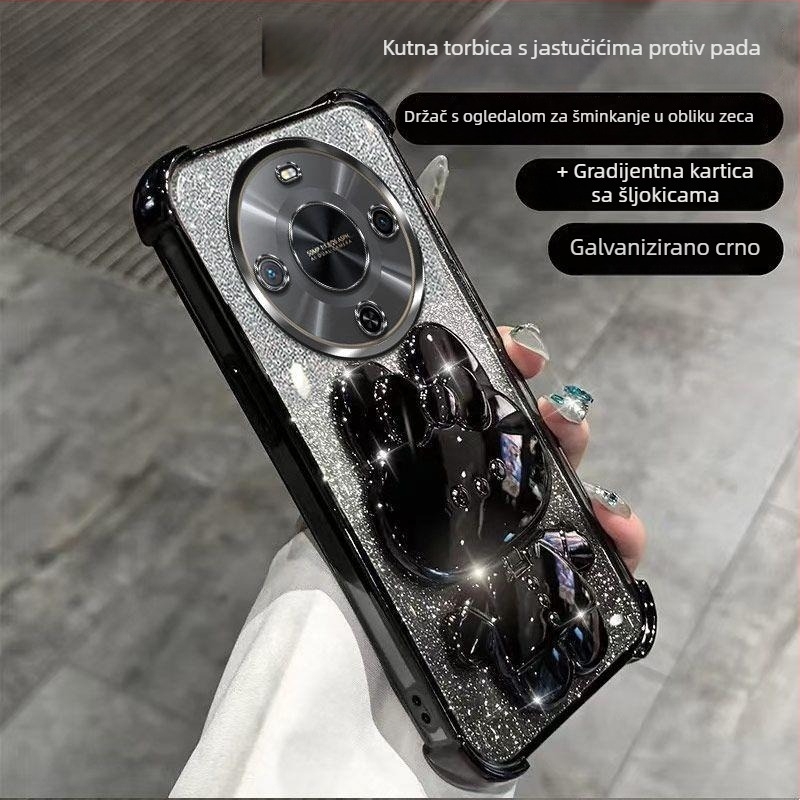 Kućište Huawei Enjoy 70X, Premium izdanje, s blistavim držačem u obliku zeca BRE-AL80A, ženski stil