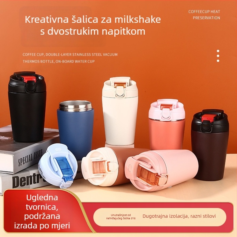 316 nehrđajući čelik izolirana shaker šalica sa slamkom, prijenosna dvostruka šalica za napitke, unisex minimalistička šalica za kavu u uredu