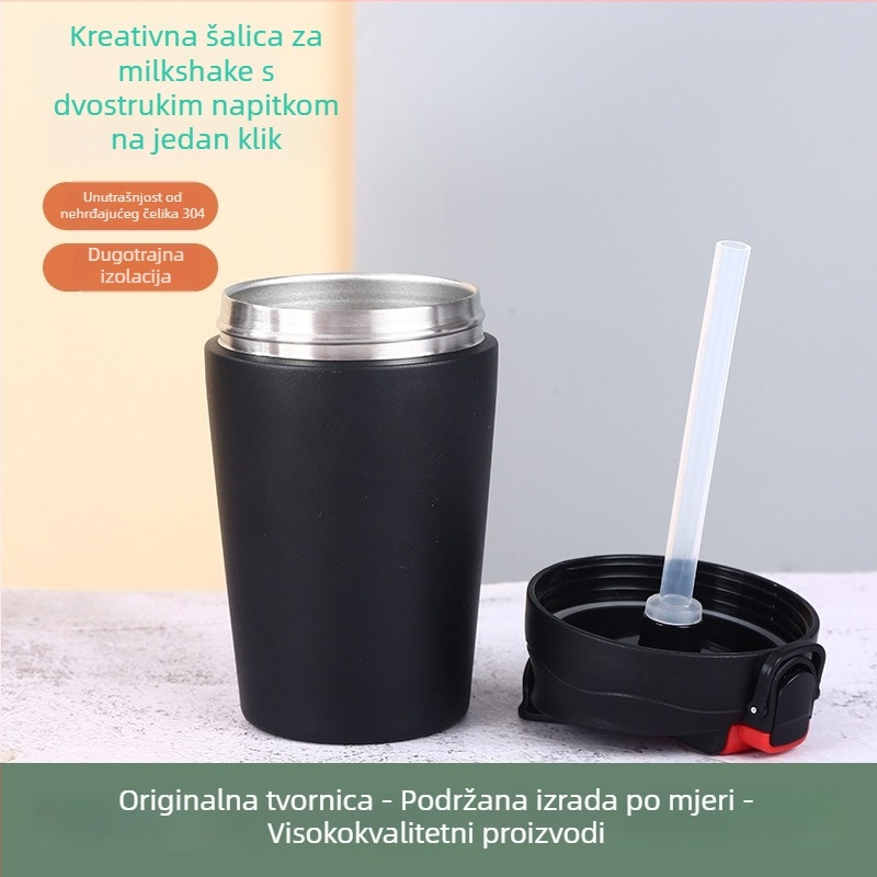 316 nehrđajući čelik izolirana shaker šalica sa slamkom, prijenosna dvostruka šalica za napitke, unisex minimalistička šalica za kavu u uredu