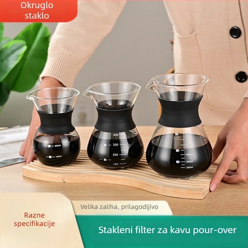 Stakleni filter za kavu za ručno prelijevanje s mjernom skalom i staklenom posudom za hladno filtriranje