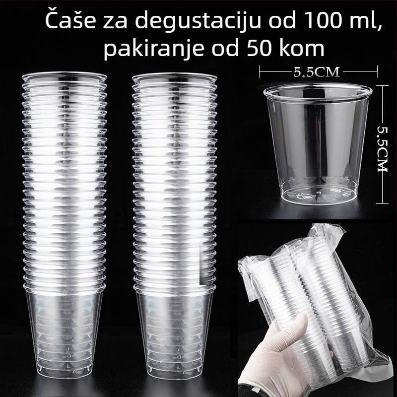 Jednokratne čaše za degustaciju, male veličine, prozirni tvrdi plast, ojačane, za degustaciju čajeva i pića, pojedinačno pakirane
