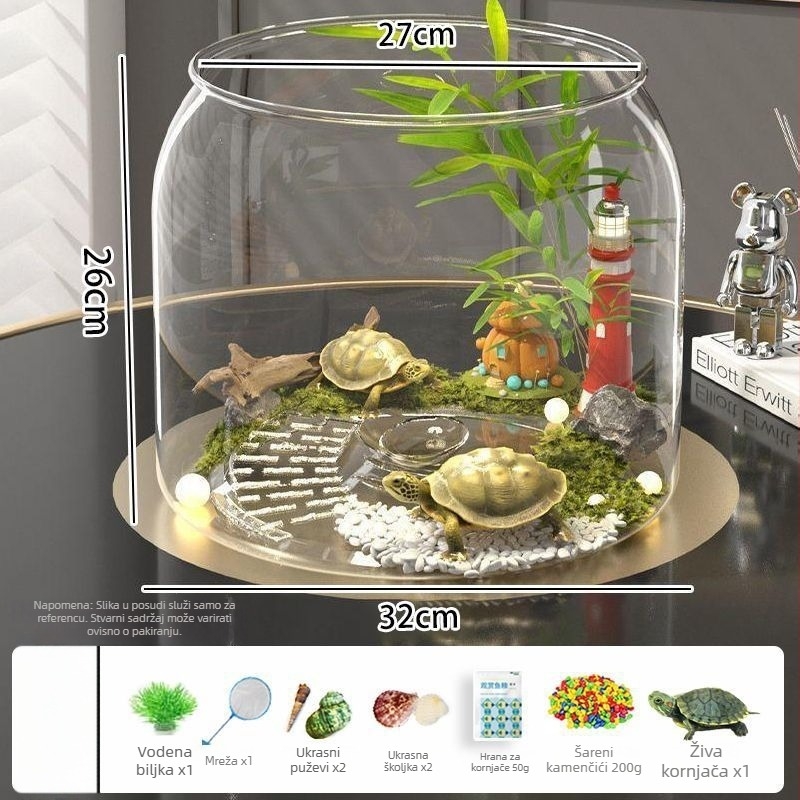Desktopni akvarij za Kornjače s ekološkom dekoracijom i platformom za sunčanje