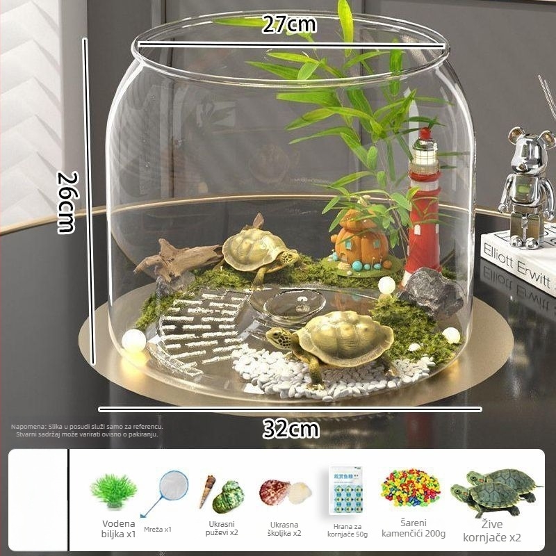 Desktopni akvarij za Kornjače s ekološkom dekoracijom i platformom za sunčanje