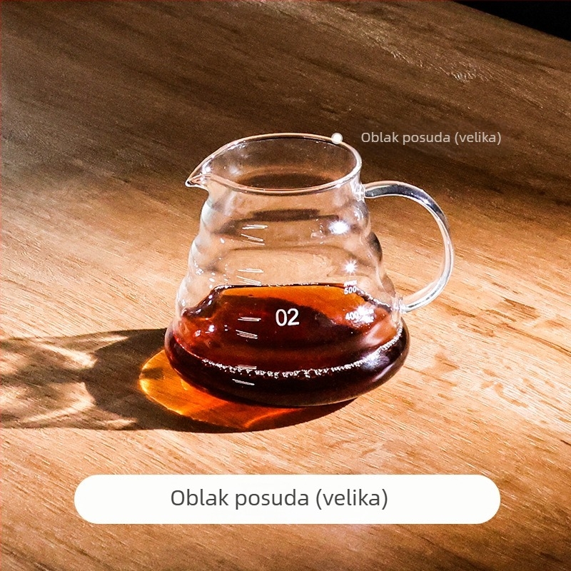 Ručno preljevna posuda za kavu s dizajnom oblaka, posuda za dijeljenje, debelo otporno staklo sa mjernom skalom, mjernica, lagani luksuzni stil