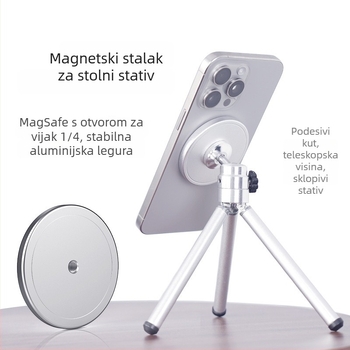 Sklopivi držač za telefon s trostrukim nogama, aluminijska legura, prijenosni magnetski nosač s navojem, mini teleskop