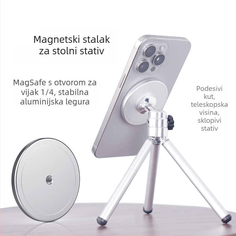 Sklopivi držač za telefon s trostrukim nogama, aluminijska legura, prijenosni magnetski nosač s navojem, mini teleskop