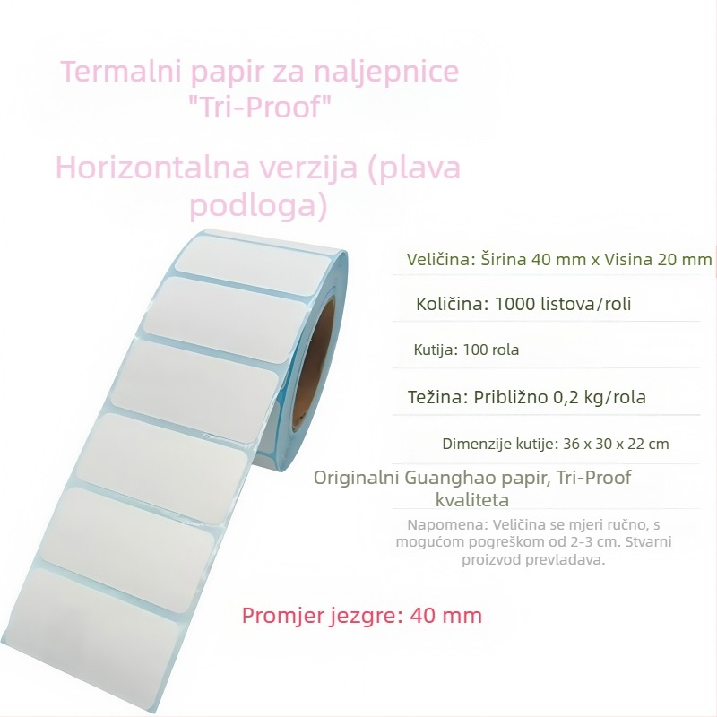 Trostruka otpornost termalni papir za etikete 30×20 mm, samoljepljive etikete za čaj s mlijekom, klasifikacija u trgovini i skladištu, termične naljepnice na skladištu