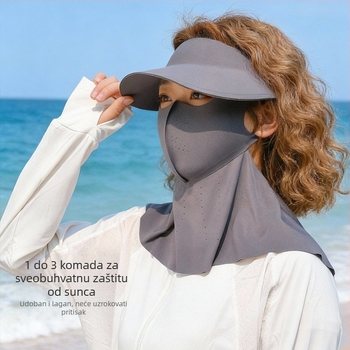 Odvojiva maska za zaštitu od sunca s kapuljačom i obodom, integrirana zaštita vrata, potpuna UV zaštita lica, za žene