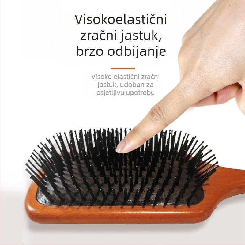 Bukveni drveni češalj s masažnim jastučićem za žene, anti‑statističan, gladak raščešljavanje kose, meridijanski masažni češalj