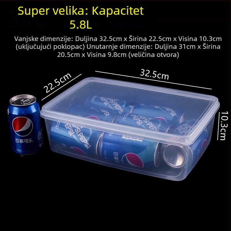 Velika prozirna plastična kutija za pohranu s poklopcem, prehrambene kvalitete, pogodna za hladnjak, zamrzivač i mikrovalnu, kućna upotreba, hermetički zatvarač