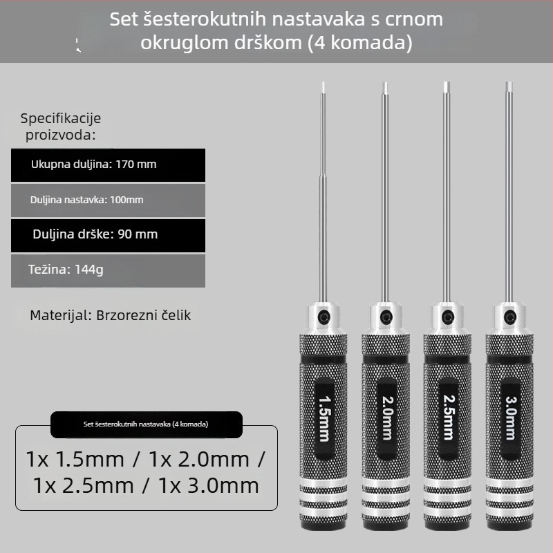 Set šesterokutnih odvijača za modele zrakoplova, veličine 1.27/1.3/1.5/2.5 mm, 6-uglov alat, duljina 0.9