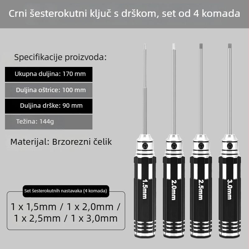 Set šesterokutnih odvijača za modele zrakoplova, veličine 1.27/1.3/1.5/2.5 mm, 6-uglov alat, duljina 0.9