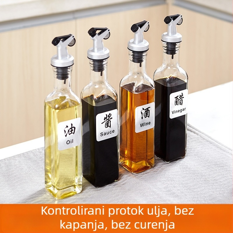 Kvadratna staklena boca za ulje i ocat s flip-top poklopcem