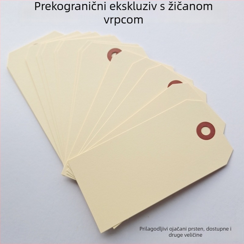 Ekološka Manila kartica za vješanje od papira s kolor-offset tiskom, ojačani prsten i žica, etiketa cijene, mogućnost dodavanja logotipa, veličina 6x12 cm