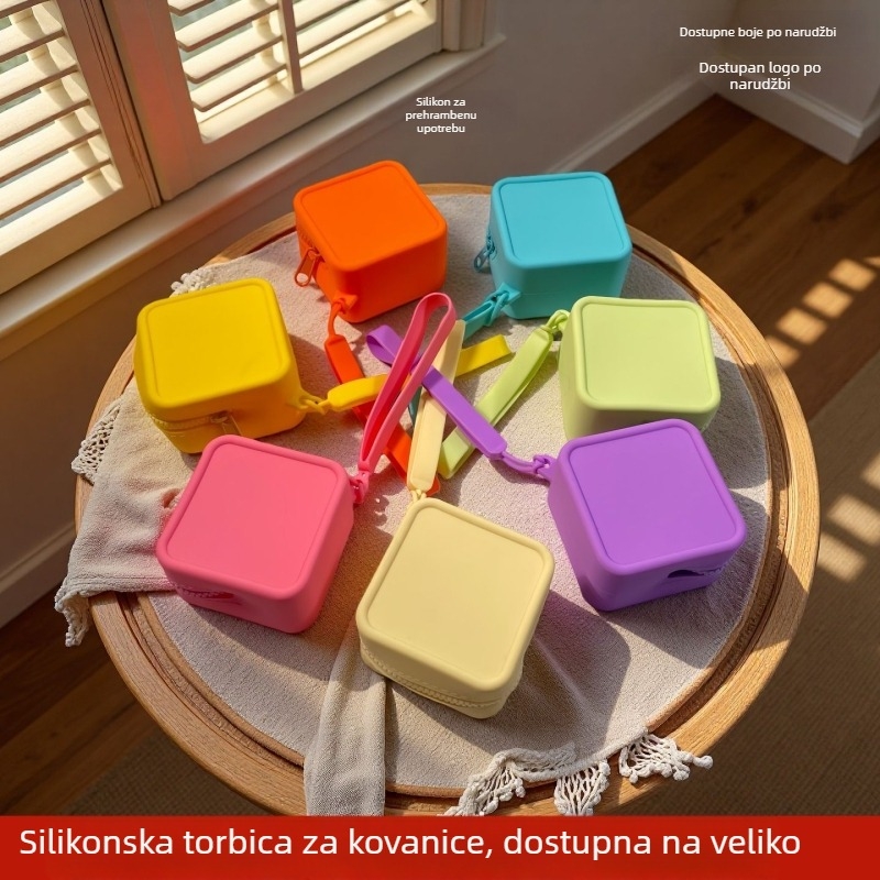Mini silikonska torbica za ruž i novčanik, kvadratni organizator za slušalice i kablove, torbica za dodatke u makaron stilu