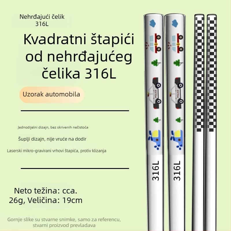 Dječje štapiće za jelo od nehrđajućeg čelika 316L, roditeljsko-dječji set, otporne na plijesan, protuklizne, otporne na visoke temperature, za kuću i vrtić
