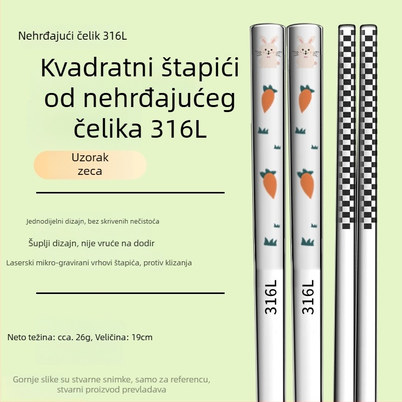 Dječje štapiće za jelo od nehrđajućeg čelika 316L, roditeljsko-dječji set, otporne na plijesan, protuklizne, otporne na visoke temperature, za kuću i vrtić