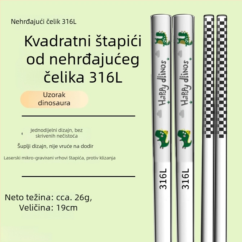Dječje štapiće za jelo od nehrđajućeg čelika 316L, roditeljsko-dječji set, otporne na plijesan, protuklizne, otporne na visoke temperature, za kuću i vrtić