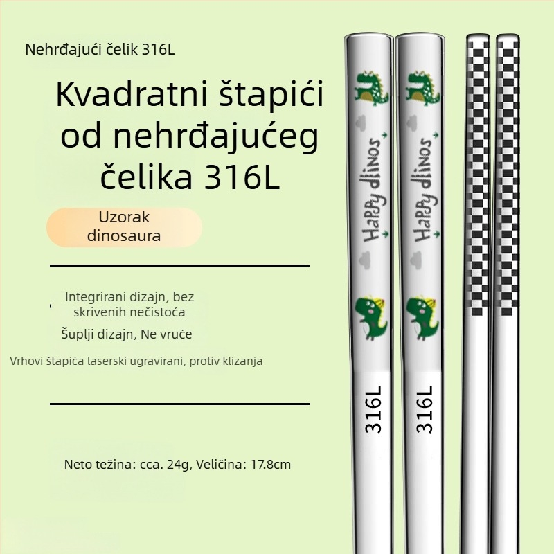 Dječje štapiće za jelo od nehrđajućeg čelika 316L, roditeljsko-dječji set, otporne na plijesan, protuklizne, otporne na visoke temperature, za kuću i vrtić
