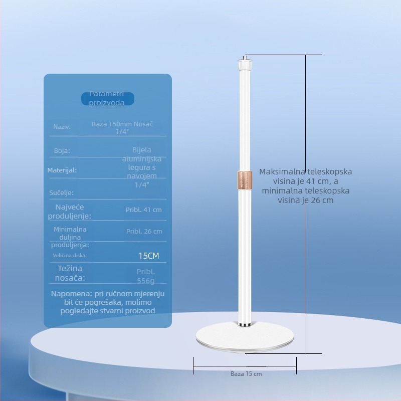 Stolno gimball-stativ za kameru i projektor s LED rasvjetom, aluminijska legura, podesiva visina