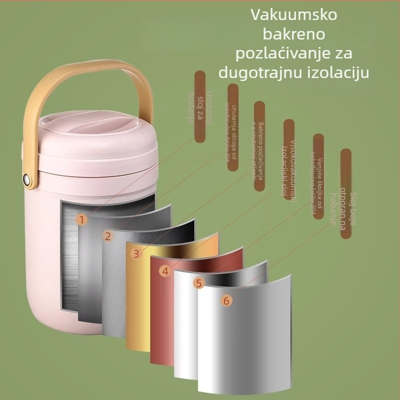 Fuguang izolirana kutija za obrok od nehrđajućeg čelika, kvaliteta hrane, trostruka vakuumska konstrukcija, prijenosna za uredske radnike, kapacitet 1.8L/2.2L
