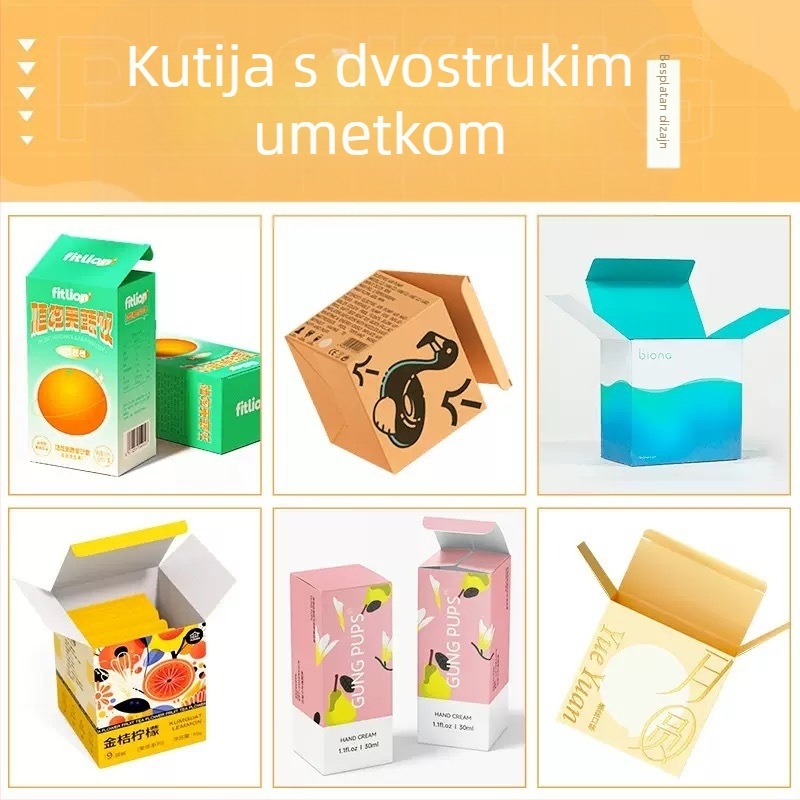 Prilagođena kutija za kozmetičku ambalažu sa srebrnim kartonskim završetkom, kolor kutija, bijela kartonska kutija, kutija s dvostrukom umetkom, valovita kutija tip avion, papirnata torba, tiskani logotip