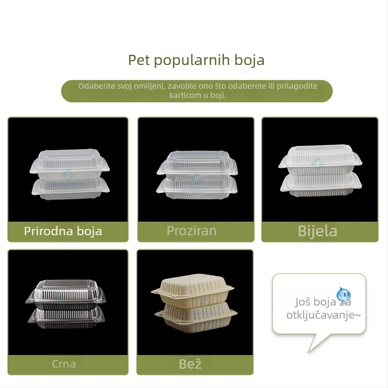 Jednokratna kutija za ručak s odjeljcima, plastična kutija za brzu hranu, kutija za hamburger, podijeljena kutija za ručak za komercijalnu upotrebu