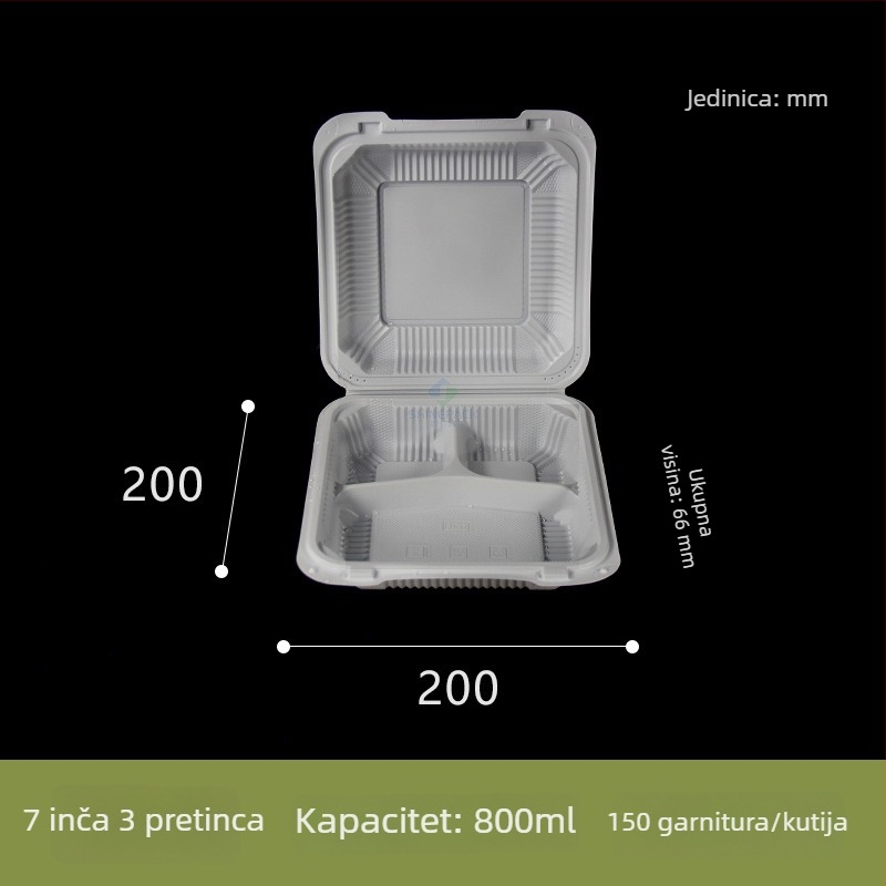 Jednokratna kutija za ručak s odjeljcima, plastična kutija za brzu hranu, kutija za hamburger, podijeljena kutija za ručak za komercijalnu upotrebu