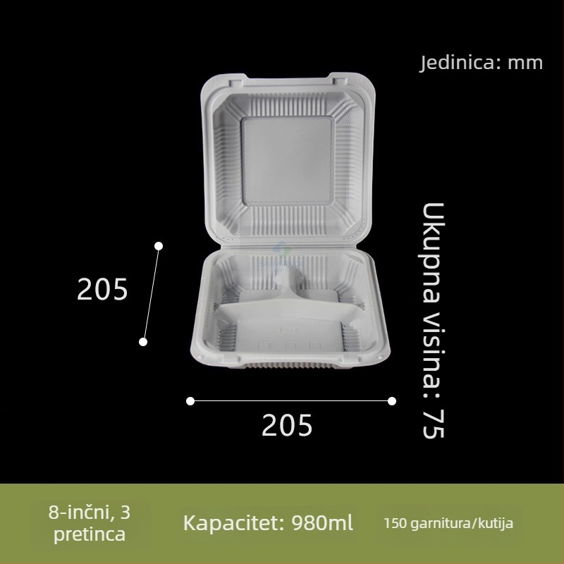 Jednokratna kutija za ručak s odjeljcima, plastična kutija za brzu hranu, kutija za hamburger, podijeljena kutija za ručak za komercijalnu upotrebu