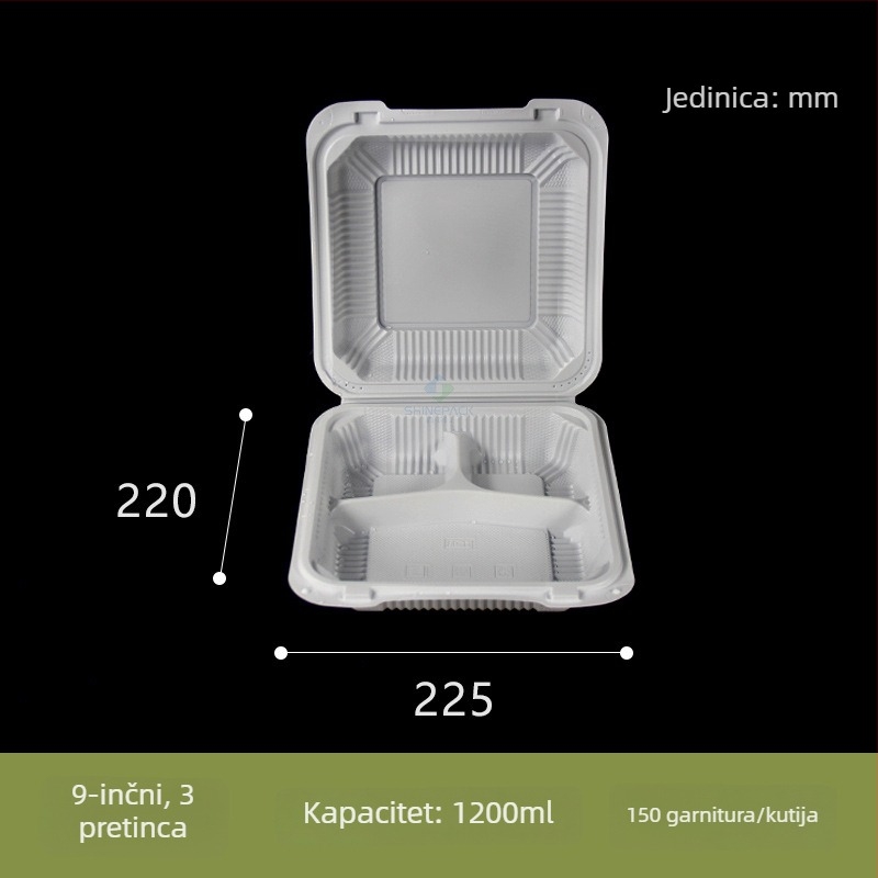 Jednokratna kutija za ručak s odjeljcima, plastična kutija za brzu hranu, kutija za hamburger, podijeljena kutija za ručak za komercijalnu upotrebu