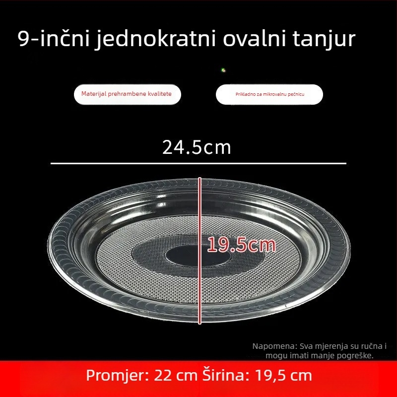 Jednokratni tanjur, ojačan, otporan na visoke temperature, plastični, veliki ovalni tanjur za restorane i piknik