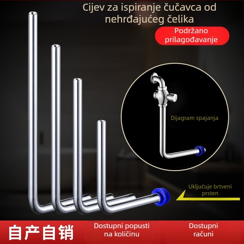 32 mm cijev za ispiranje klozeta tip squat, 304 nehrđajući čelik, L-oblik spojni cijev, produžena cijev za ispiranje s pedalskim ventilom
