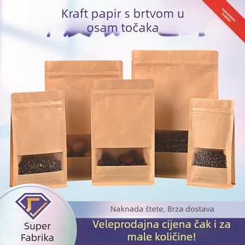 Kraft papirnate vrećice sa prozorom, stojeće, zatvaranje, prehrambena ambalaža za orašaste plodove