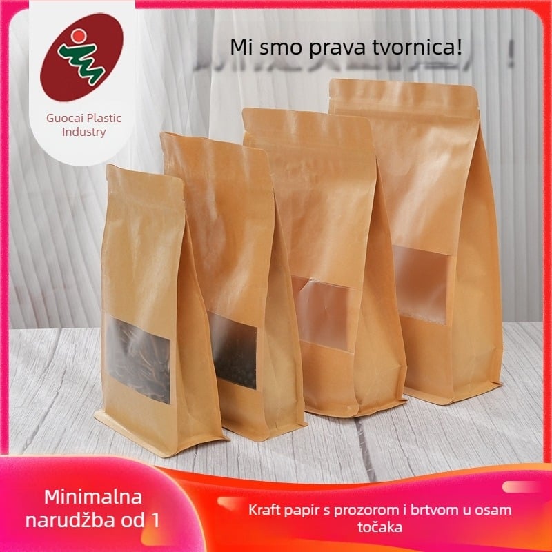 Kraft papirnate vrećice sa prozorom, stojeće, zatvaranje, prehrambena ambalaža za orašaste plodove
