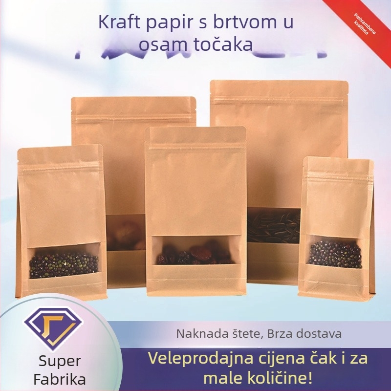 Kraft papirnate vrećice sa prozorom, stojeće, zatvaranje, prehrambena ambalaža za orašaste plodove
