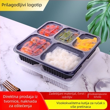Jednokratna kutija za ručak s četiri do šest odjeljaka, zdjela za juhu, debeli plastični materijal, Bento stil pakiranja