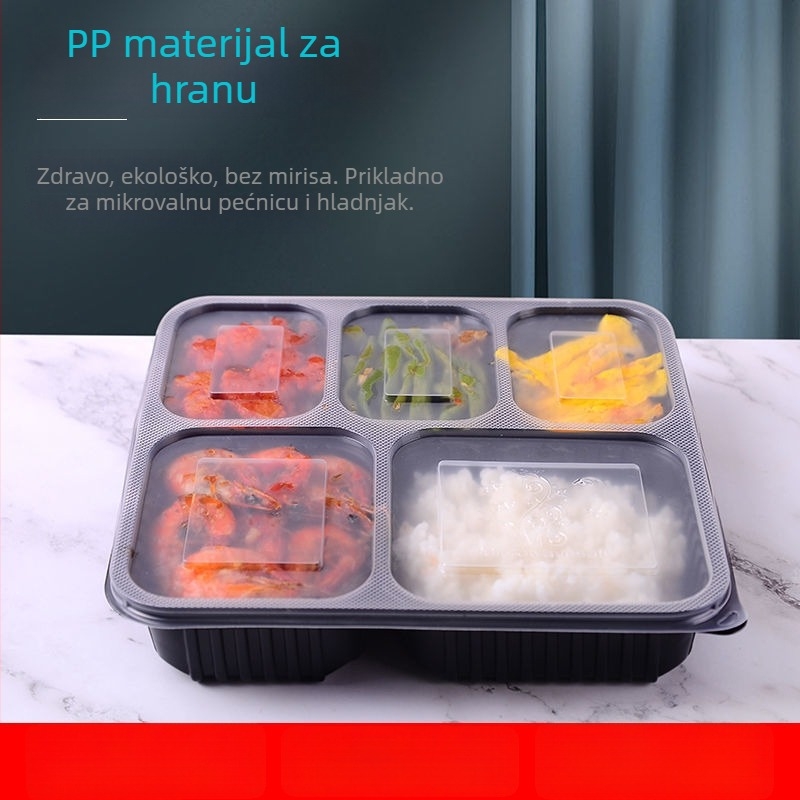 Jednokratna kutija za ručak s četiri do šest odjeljaka, zdjela za juhu, debeli plastični materijal, Bento stil pakiranja